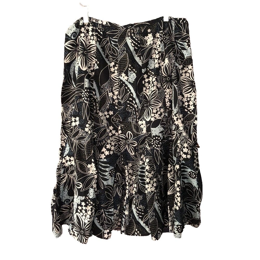 JM Collection Womens Floral A-Line Midi Skirt Navy Blue Cream Lined Size 16